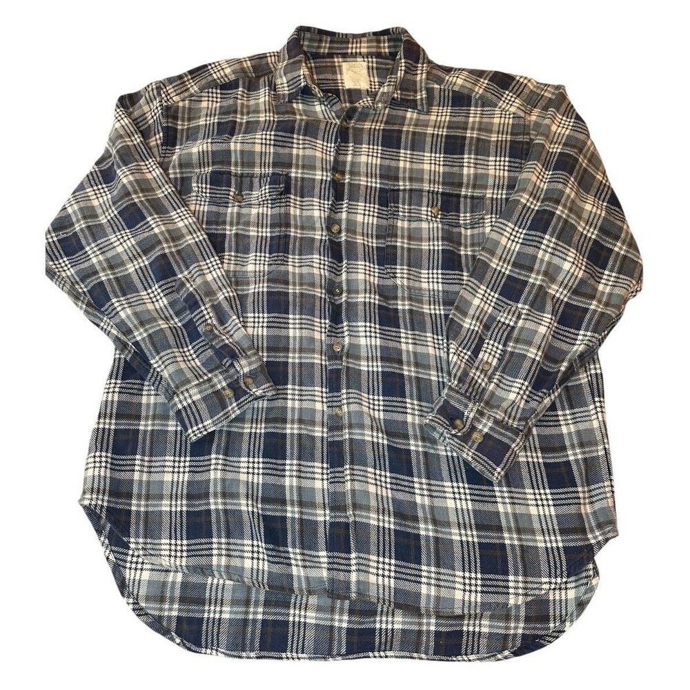 Old Navy Mens XL Blue Plaid Flannel LS Button Down Shirt 100% Cotton Grunge